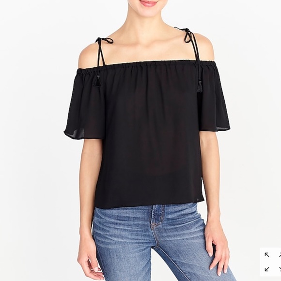 J. Crew Tops - J. CREW Black Tie Cold Shoulder Boho Top Size 8